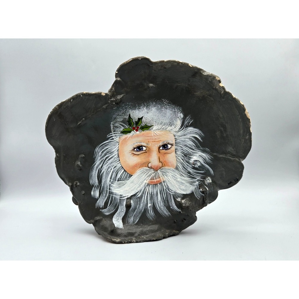 Folk Art Santa Claus Painting on Bracket Shelf Fungus Mushroom Signed 9X11"